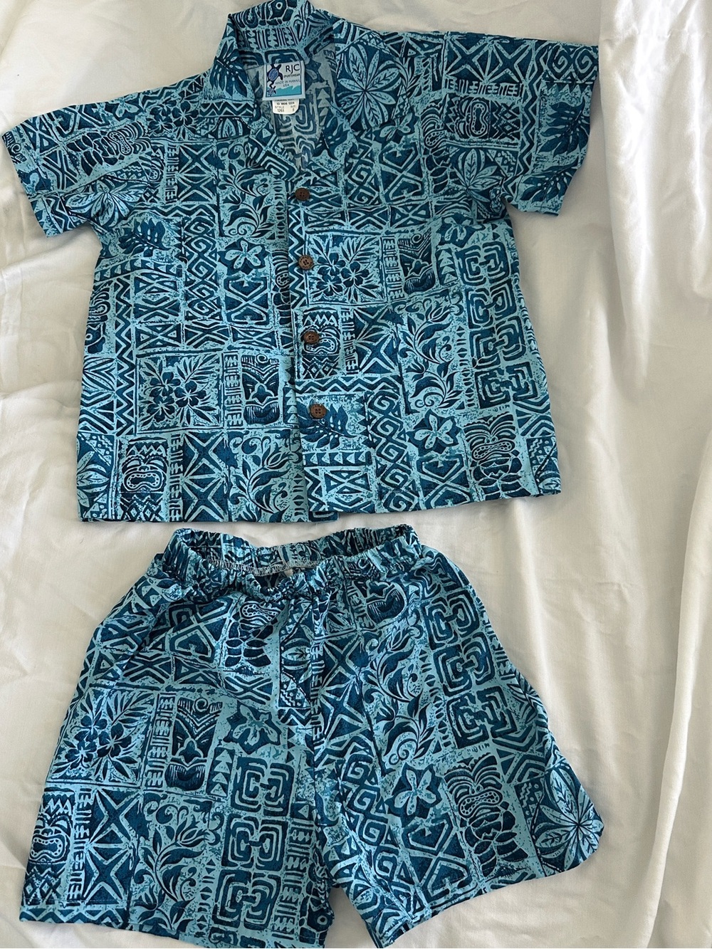 Blue Patterned Hawaiian-Style Kids  Set
